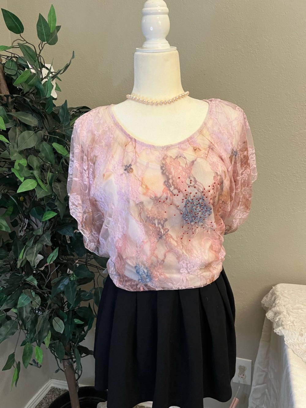 Lavish Pink Sheer Floral Lace Blouse